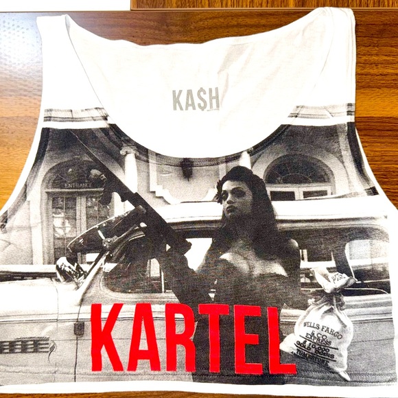 Kash Brand Graphic Crop Top with Red Lettering Kartel crop top 
One Size - Picture 1 of 4